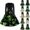 Women's Fashion V-neck Casual Slim St. Patrick Print Long-sleeved Dress