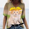 Новая женская футболка Kawaii Cat с 3D принтом, повседневная футболка с v-образным вырезом и короткими рукавами, одежда для девочек, свободные уличные топы большого размера