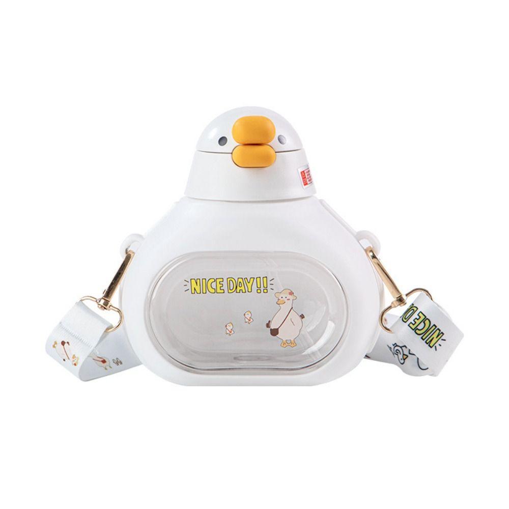 with Straw Cute Duck Bottle Carried with Straps Large-Capacity Big Belly Cup Running