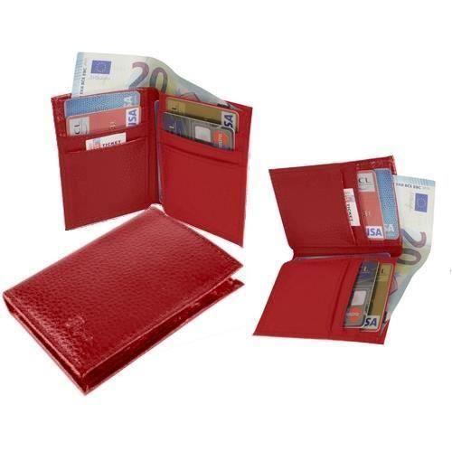 Porte-cartes - Cuir - Étui à cartes - Rouge - 10.5 x 7.5 cm - Mixte