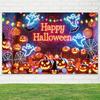Happy Halloween Backdrop Neon Pumpkin Ghost Bat Photo Background Halloween Party Decor Banner for Photography Studio
