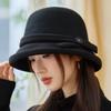 Autumn and winter new hat femininity bow woolen bucket hat elegant 100 warm washbasin hat tide