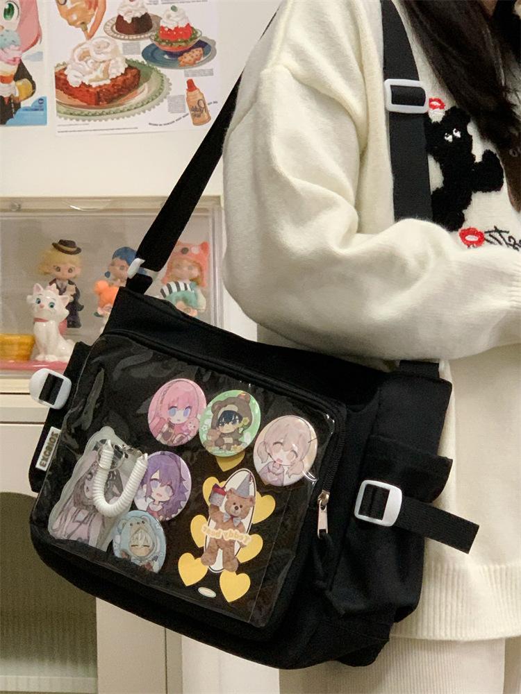 Academy Style, Versatile, Simple and Large-capacity Class, Book-loaded Mailman Bag, Female Transparent Bar, One-shoulder Messenger Baby Bag, Pain Bag.