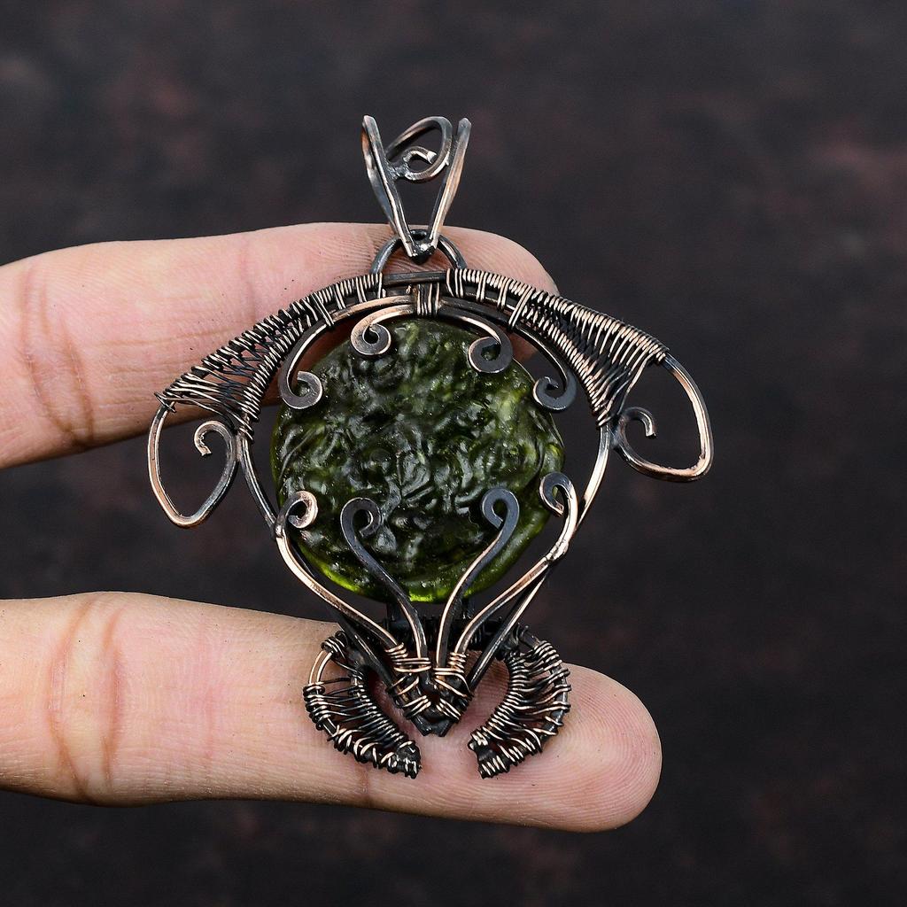Moldavite Pendant Copper Wire Wrapped Pendant Gemstone Copper Jewelry Tortoise Pendant Handmade Wire Wrapped Jewelry Special Occasion Gift