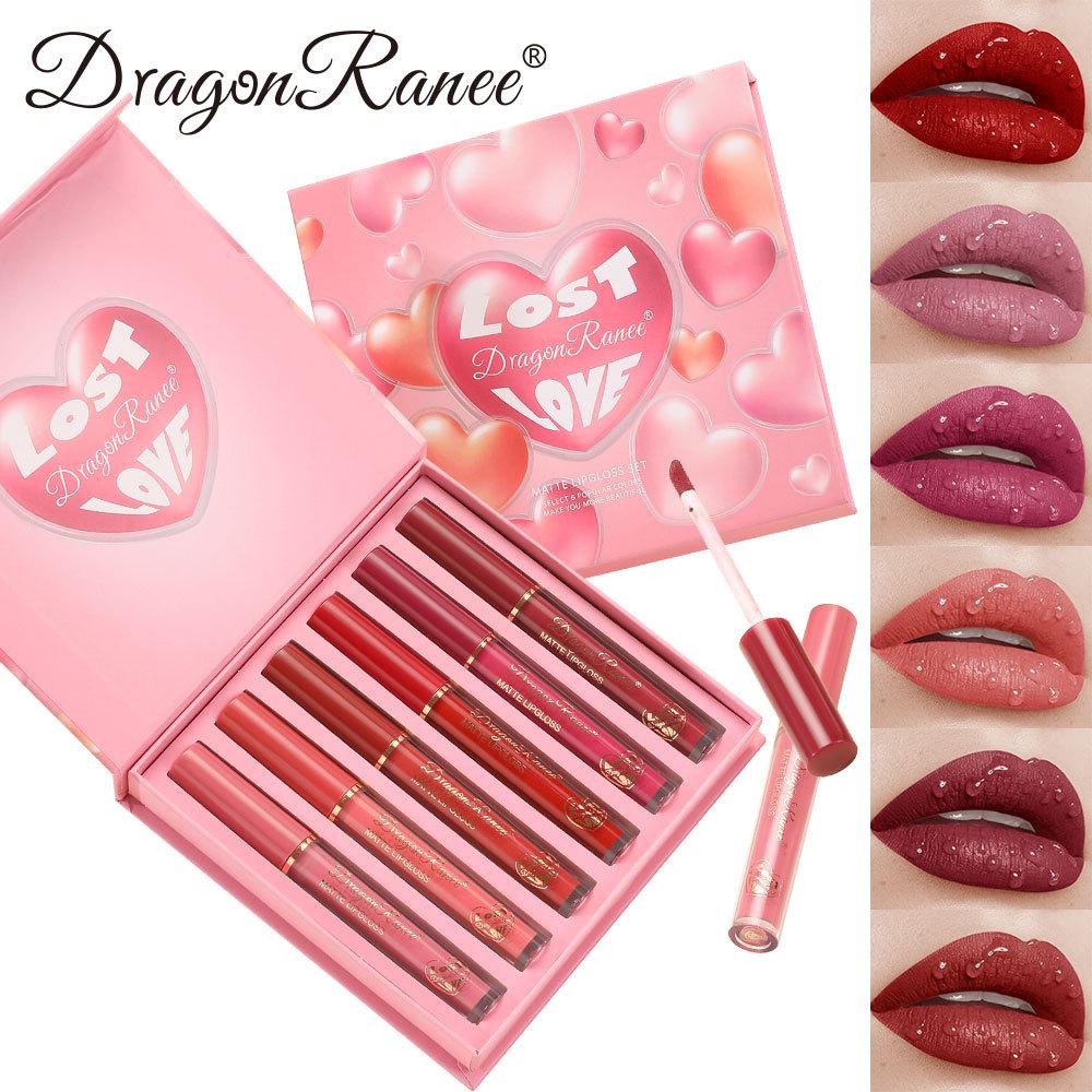 Matte Lip Gloss Set 6 Color Lipstick Smooth and Lasting Display Lip Gloss Waterproof Moisturizing Lipstick Holiday Gift Box Set