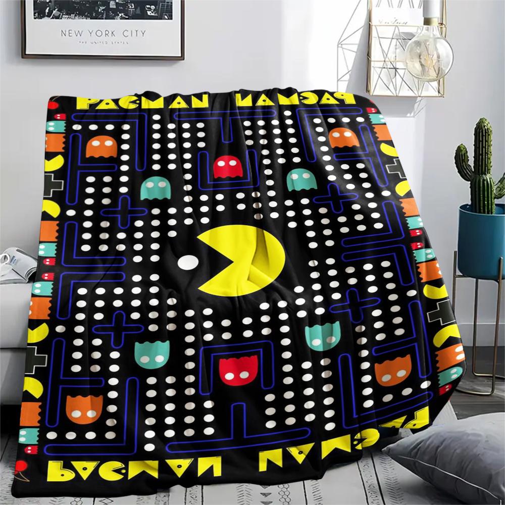 1 шт. Фланелевое одеяло с принтом Pacman, Высококачественное, Удобное для всех сезонов, Декор для дома, Тепло и уют, Идеально для подарков
