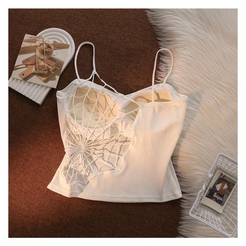 Женский летний модный жилет на бретельках с подушкой на груди, бюстгальтер с красивой спиной в виде паутины, цельный топ без бретелек для девочек, сладкий и пряный