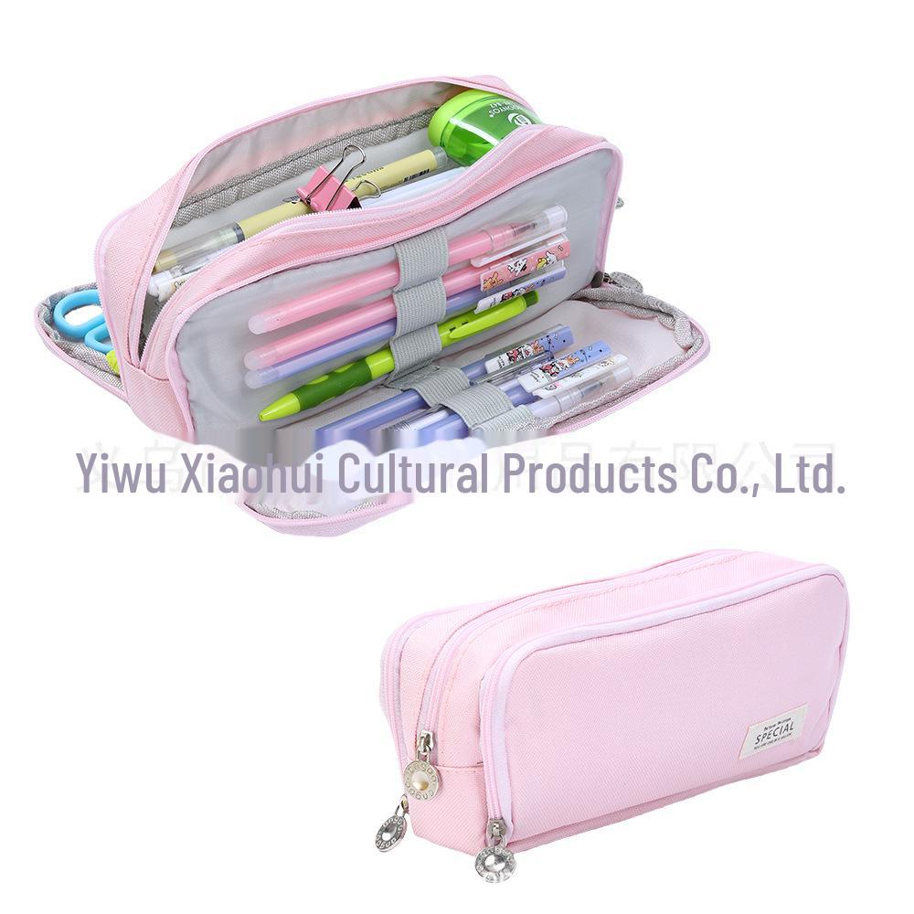 Выдвижной двухслойный пенал Macaron: Большая вместимость, однотонный цвет, для учеников младших и старших классов.