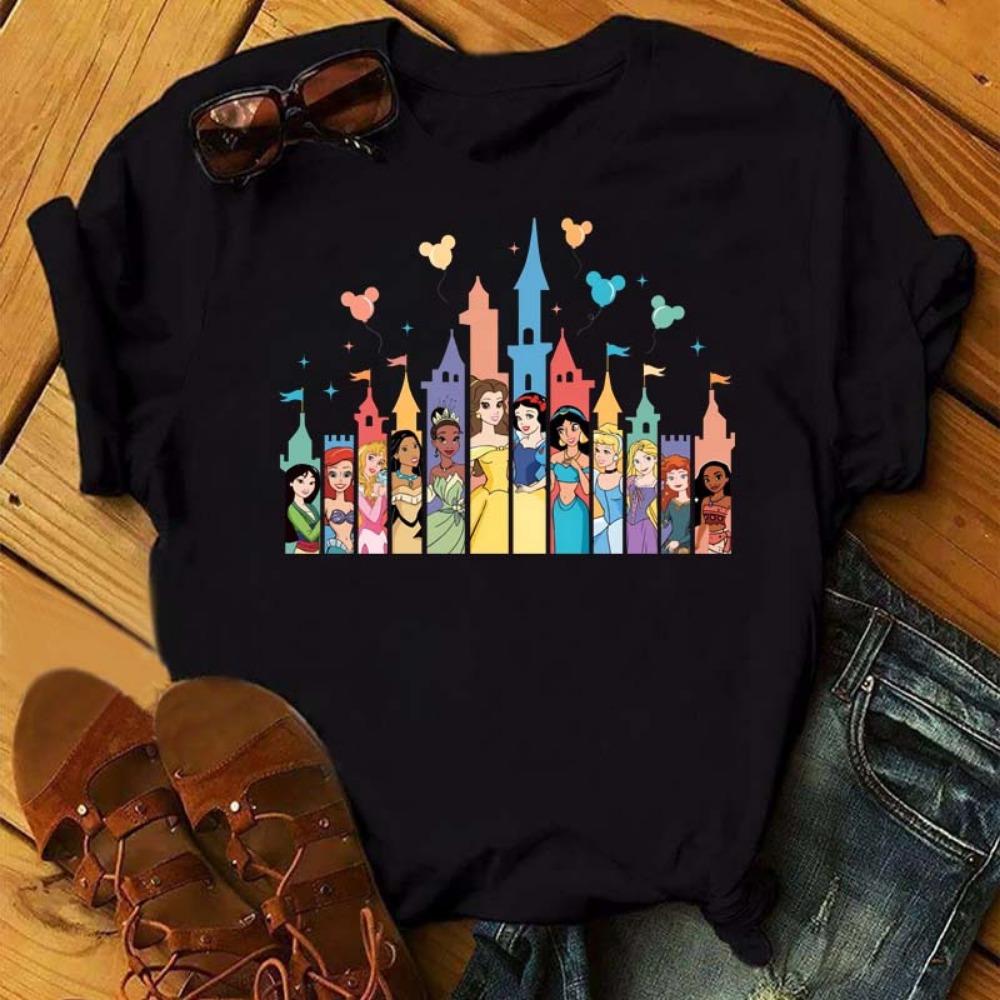 Kawaii Clothes Disney Princess Women T Shirt Tops Harajuku Cartoon Graphic Ladies Tees Cute T-shirt Female T Shirts