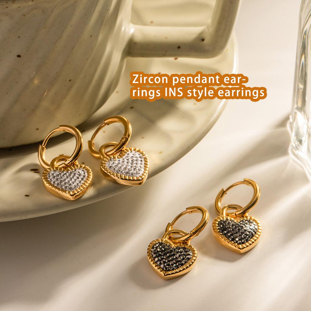 1 пара серег-колец в форме сердца, серьги-подвески с блестящим цирконом, серьги-крючки в форме замка, ювелирное украшение, модный аксессуар для банкета