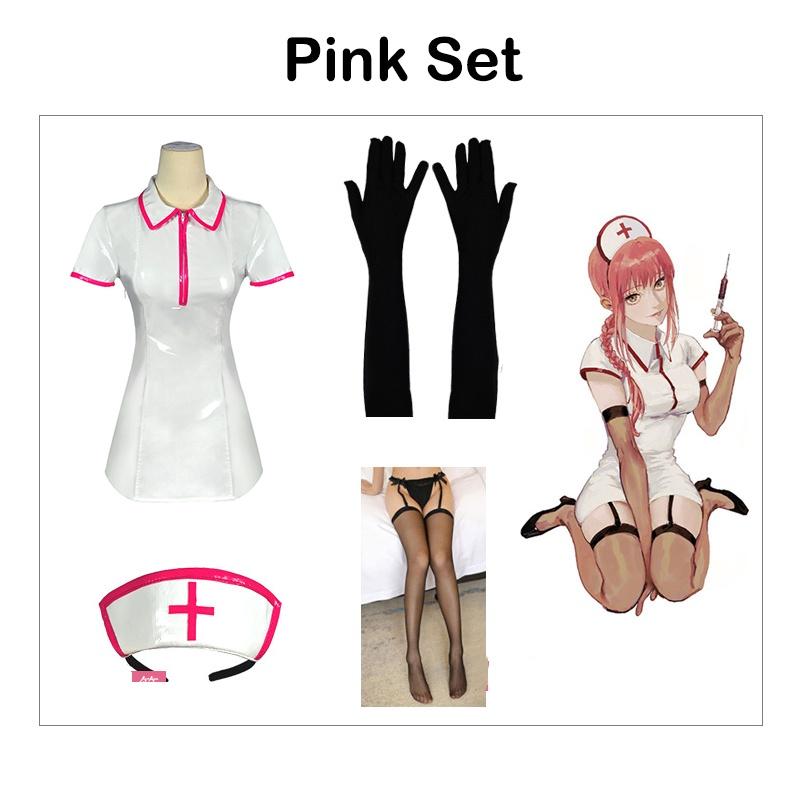 Человек-бензопила Макима Костюм медсестры для косплея Костюм из ПУ Парик для Хэллоуина Карнавала