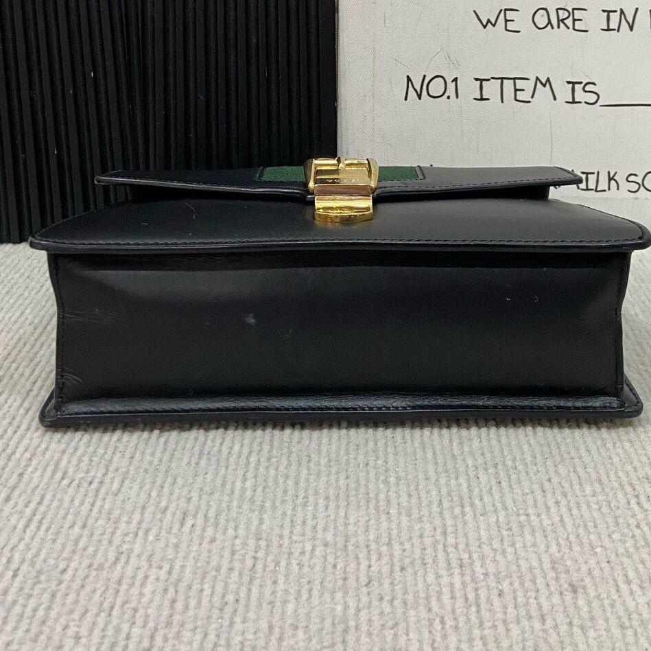 [Pre-Owned] Sylvie Gold Buckle Striped Web Satin Bow Wide Shoulder Strap Leather Handbag Crossbody Bag Shoulder Bag Small - Very Good #18T3EX6