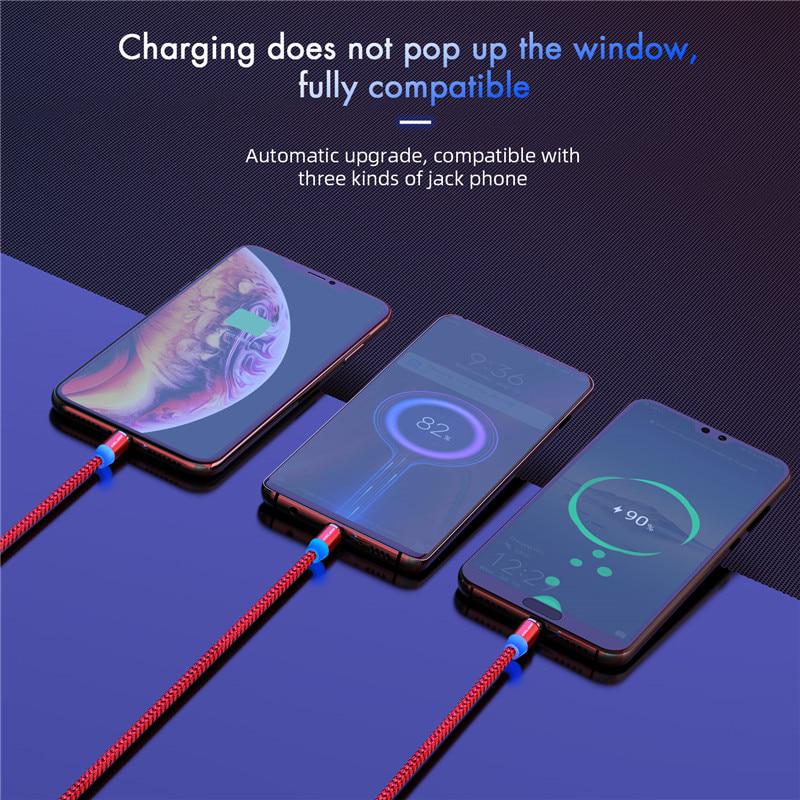 USLION 3M Magnetic Micro USB Cable For Samsung Android Phone Type-c Charging For iPhone Charger Cord