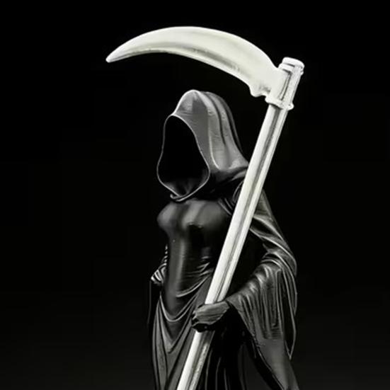 Готическая статуэтка Женца Смерти с косой, 3D-печать, черная мантия, фигурка Королевы, загадочная скульптура для декора дома, офисного стола, книжной полки