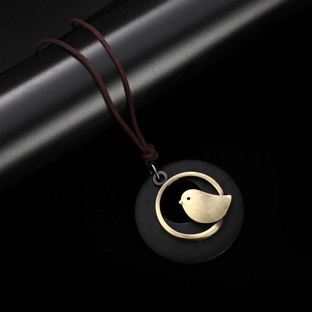 Jewelry Handmade Bohemia Wooden Necklace Velvet Chain Bird Pendant