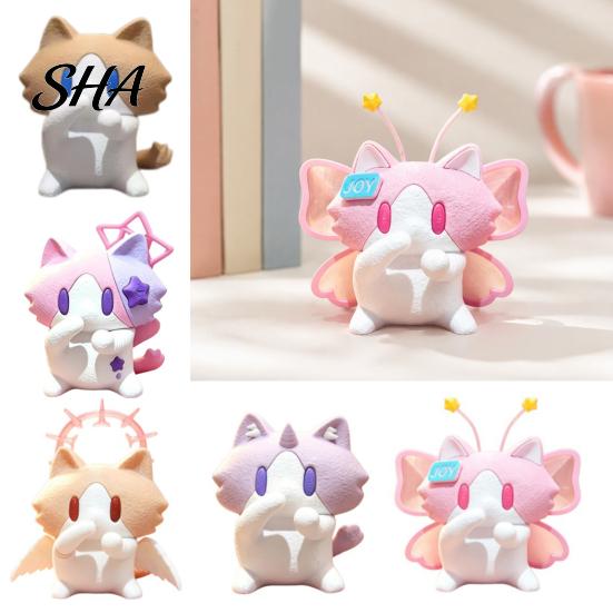 Playful Cat Decor with Stars Cute 3D Printed Figurine, Cartoon Desk Ornament Mouth Covering Figurine for Design, Compact Dancing Kitten Statue