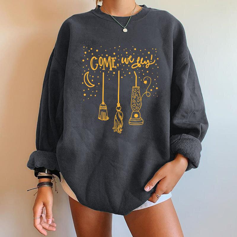 Come We Fly Print Oversized Halloween Sweatshirt Streetwear Funny Women Sweatshirts Long Sleeve Drop Shoulder Fall Plus Size