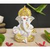 Ganesh Idol for Car Dashboard God Ganesha Idol for Home Decor Ganpati for Gift Home Office Table Shelves Diwali Gifting 3.5 Inches Gold White Mukut