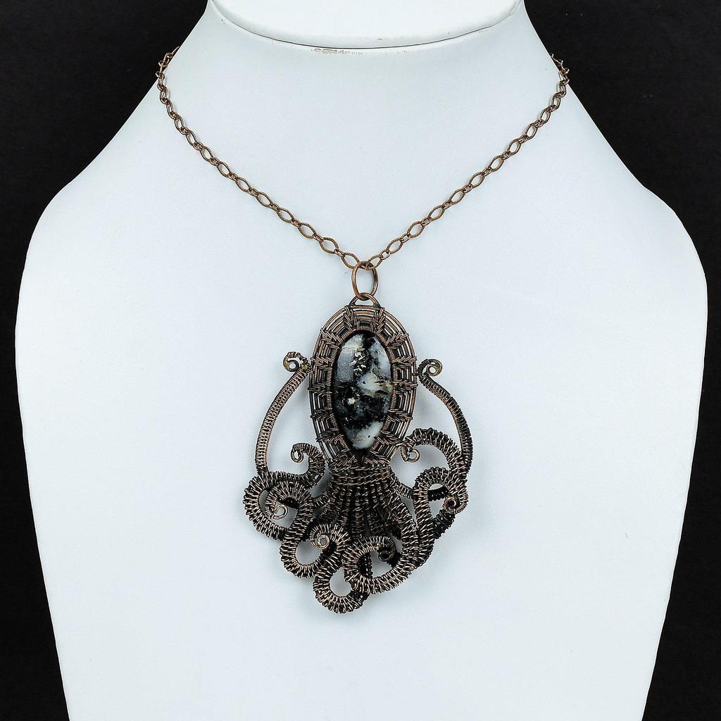 Подвеска из астрофиллита, медная проволочная обертка, настоящие драгоценные камни, подвеска в виде осьминога, проволочная бижутерия, медные украшения ручной работы, подарок для него