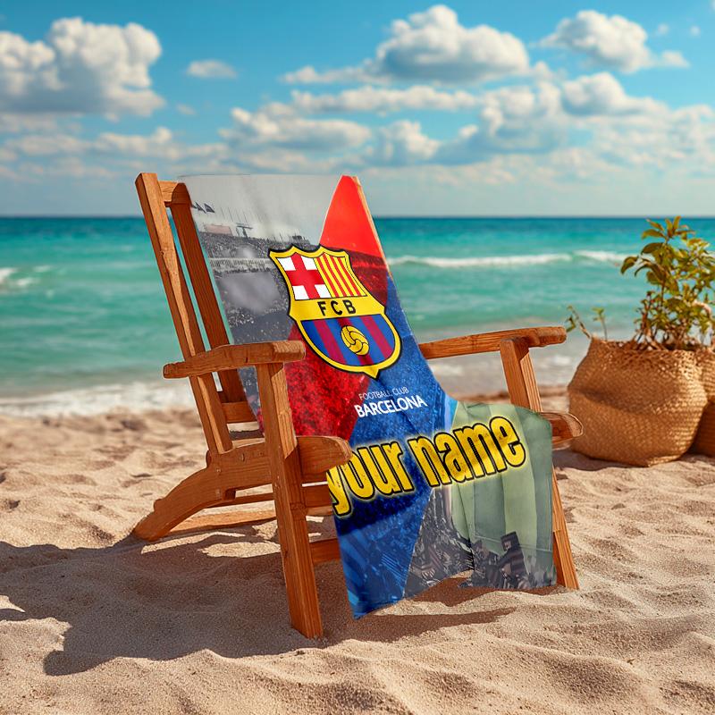 Personalized customized proof beach towel with FC Barcelona logo pattern - soft, absorbent,quick-drying,perfect