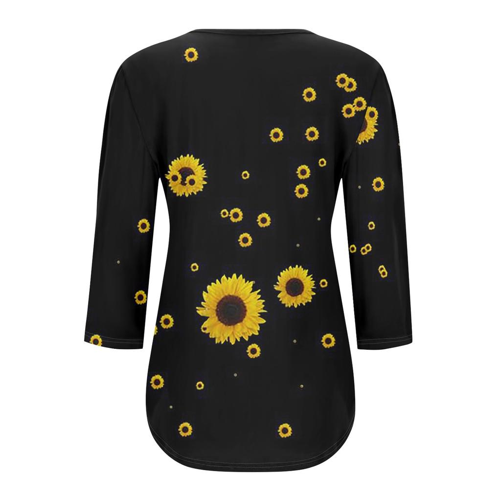 Рубашки с рукавом 3/4 для женщин, модные, повседневные, с круглым вырезом, с принтом, футболка, топ