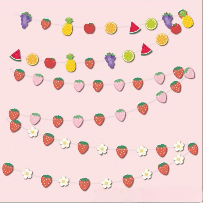 1 шт. Новые бумажные шпажки в виде фруктов клубники и ананаса, гавайская гирлянда для украшения, оформление фона для детского дня, дня рождения