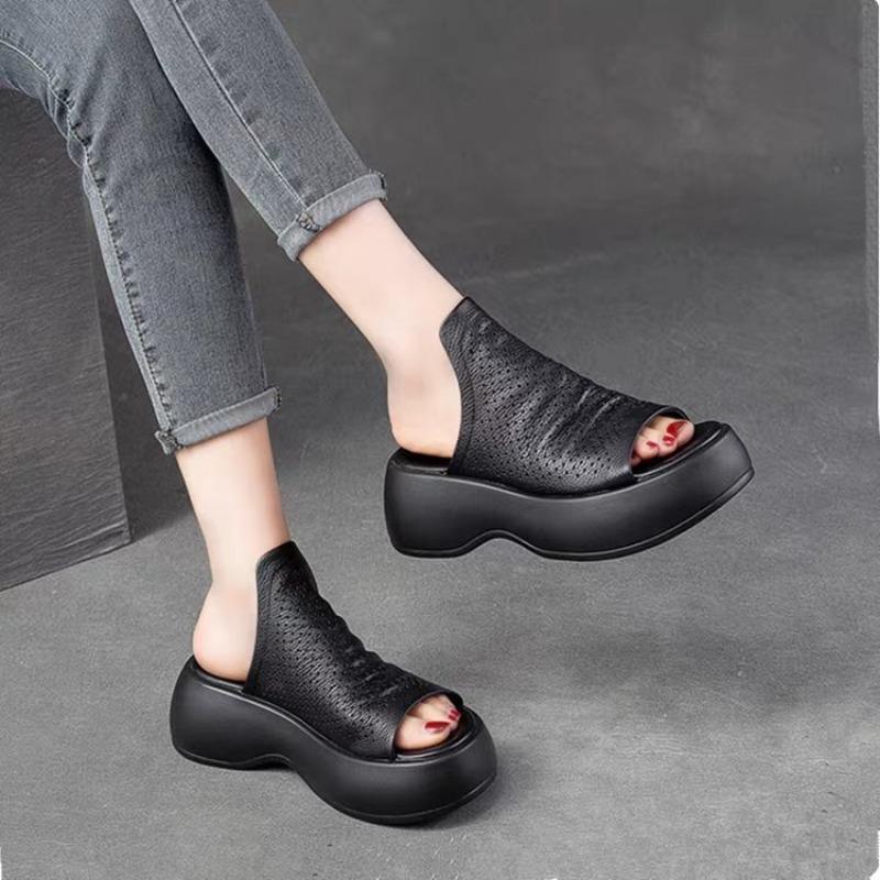 New Fashion Hollowed-out Fish-mouth Women's Shoes, Breathable Sponge Thick-soled Sandals, Large Size