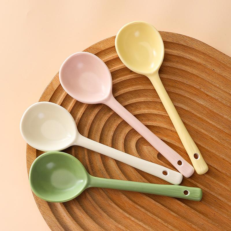 Керамическая ложка кремового цвета с длинной ручкой, молочно-желтая ложка, высокая маленькая ложка