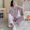 Summer Women's Ice Silk Pajamas Homewear Set Ins Korean Vertical Stripes Simple Pajamas Loose Girls Homewear Set