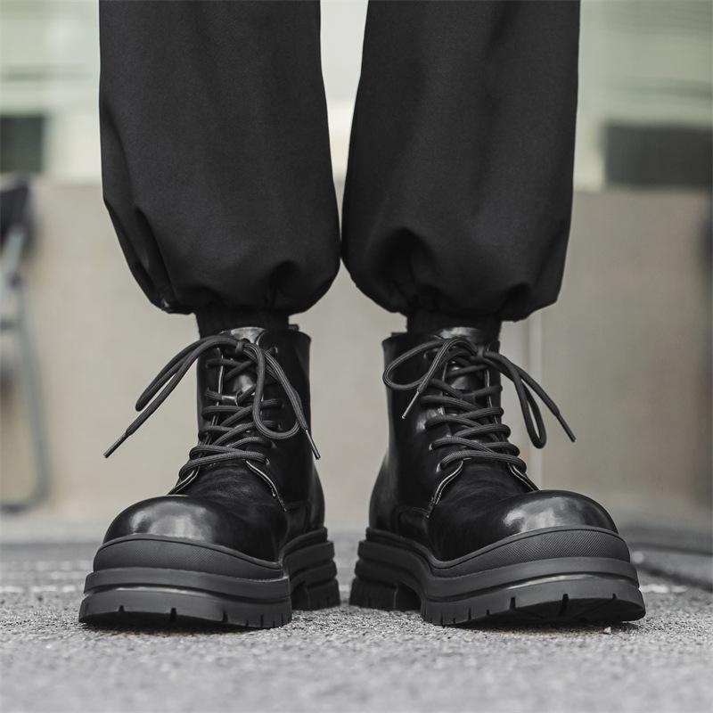 Мужские высокие ботинки Martin на шнуровке с толстой подошвой, увеличивающие рост, универсальные, трендовые, молодежные, высокого класса, британские ботинки локомотива 14405-J