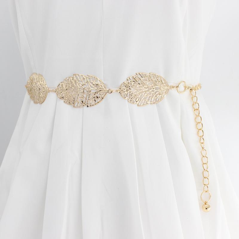 Корейский стиль Лист Полый Металлический Ремень: Модная и универсальная цепочка на талию для платьев