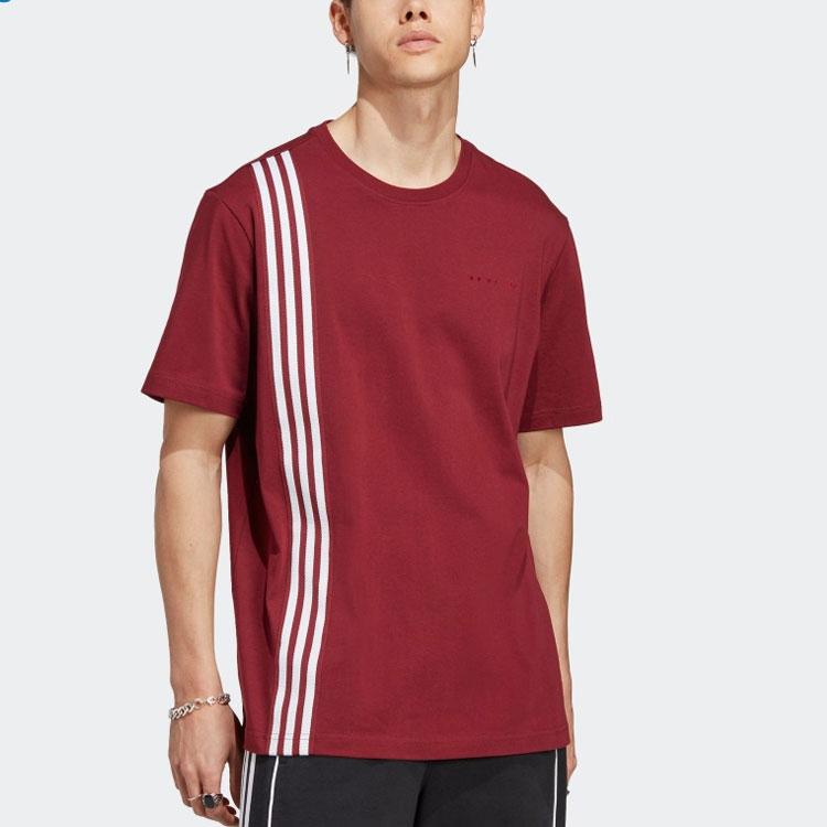 Adidas Logo Graphic Three-Stripe Short Sleeve Crew Neck T-Shirt Men Tops Burgundy IC8403