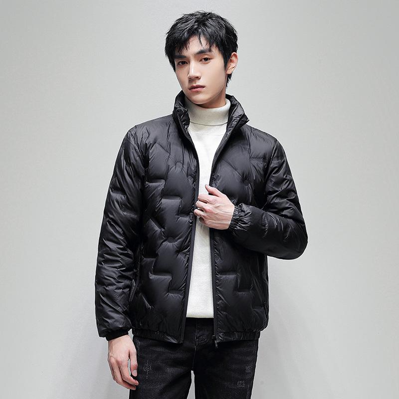 Men's Lightweight Down Jacket - Stand Collar, 90% White Duck Down, Casual Short Outerwear for Autumn and Winter.
