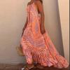 Summer Vacation Directional Hanging Neck Big Swing Strapless Printed Beach Dresses for Women
