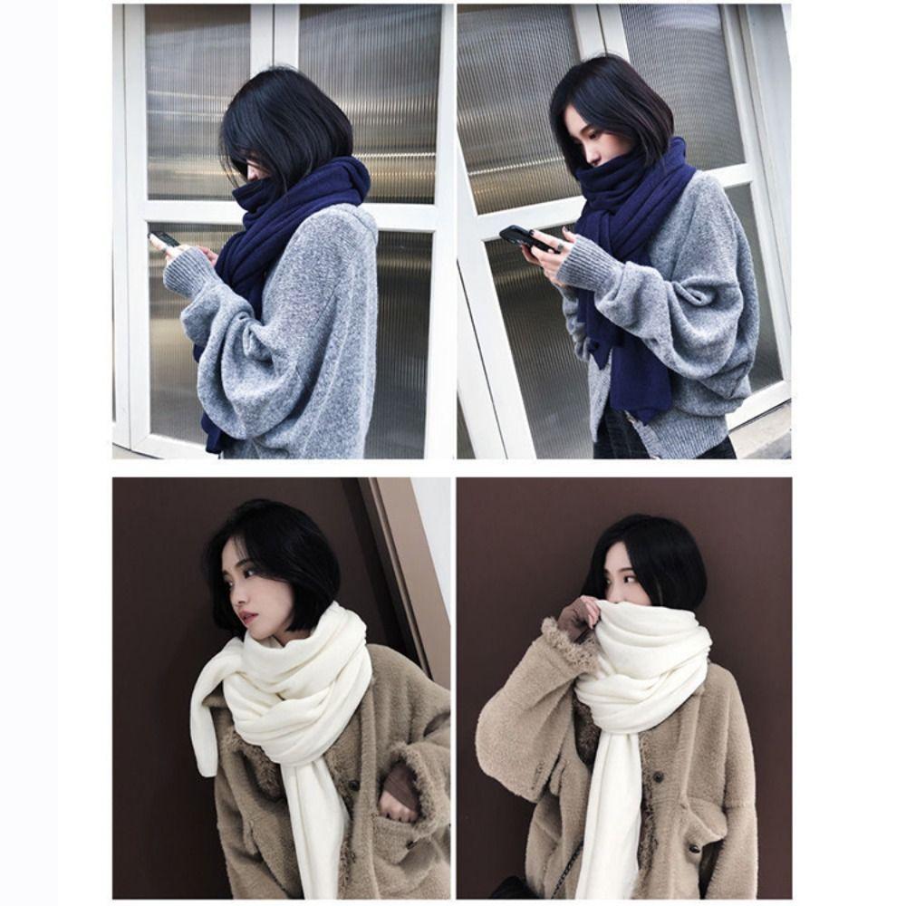 Solid Color Winter Knitted Scarf Thick Warm Women Wrap Shawls Fashion Long Scarves