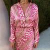 Women Elegant V Neck Long Sleeve Printed Shirt Midi Dress Two Piece Set