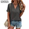 GMXIA Women's Fashion Casual Solid Color Print Short Sleeve V Neck Leisure Blouses & Shirts