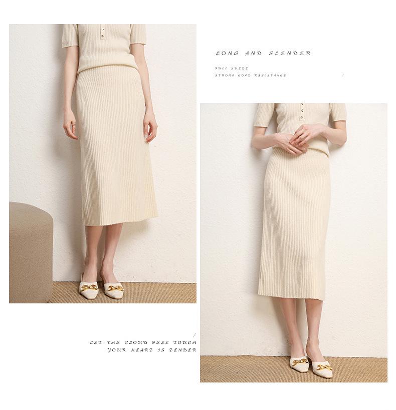 Женская шерстяная трикотажная юбка средней длины с высокой талией — большой размер, толстая резинка, зимняя модель без разреза.