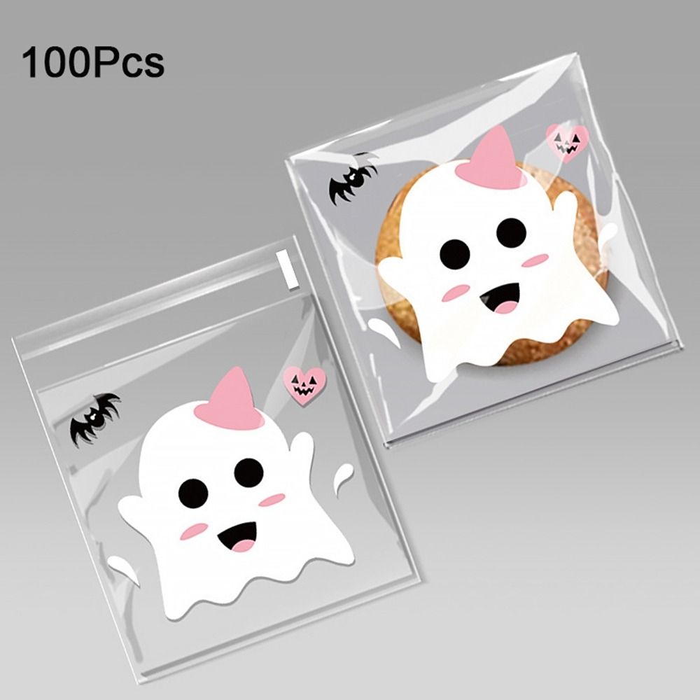 100Pcs Self-adhesive Halloween Candy Bags Plastic Candy Cookie Bags Trick or Treat Bags for Home