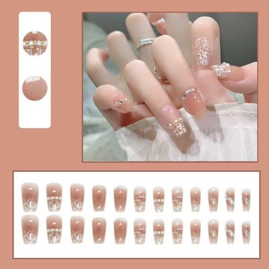 24 шт. искусственных жемчужных накладных ногтей с укрепляющим клеем DIY Art Design накладные ногти носимые накладные маникюрные стильные искусственные ногти