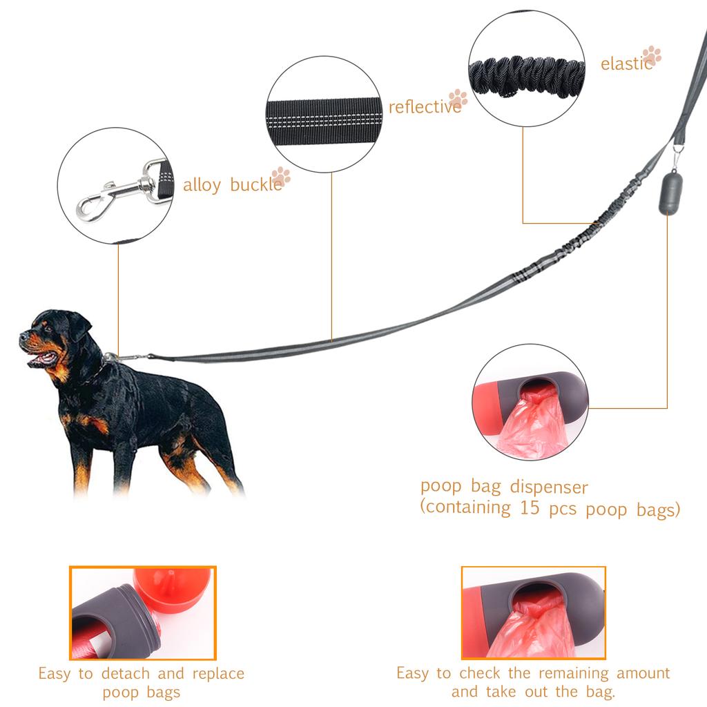 150cm Walking Dog Rope Pet Leash Dog Leash  Reflective Dog Leash Dog Poop Bags with Dispenser