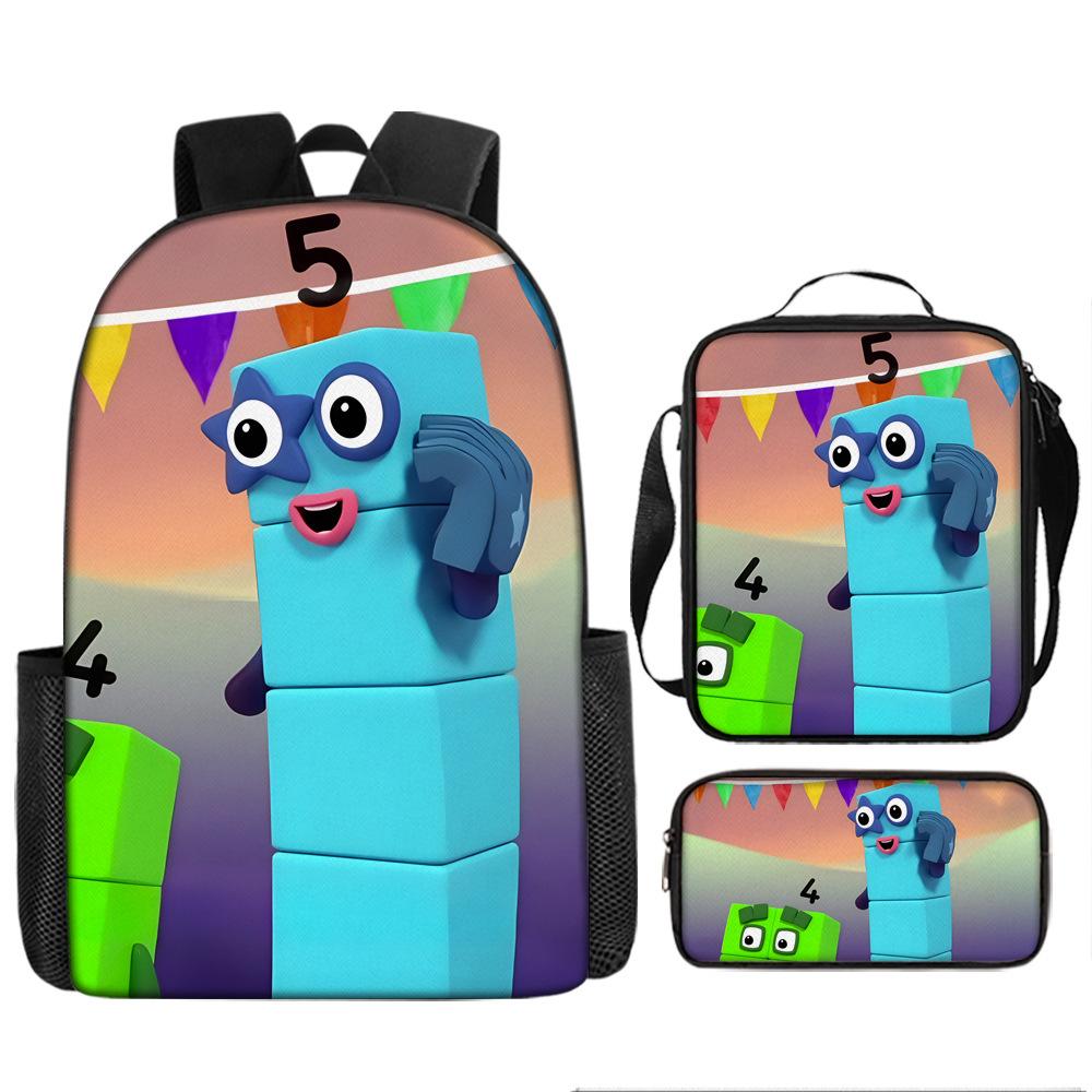 Цифровые кубики Numberblocks Школьный рюкзак Большой вместимости Игровой рюкзак Сумка-саквояж Сумка для карандашей Рюкзак Набор из трех предметов