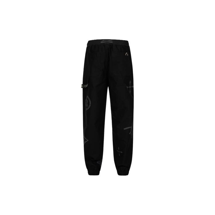 EVISU Casual Pants Men's Black All Over Print Moderate Cuffed Pants 2ESGNM4PO5116RXCT