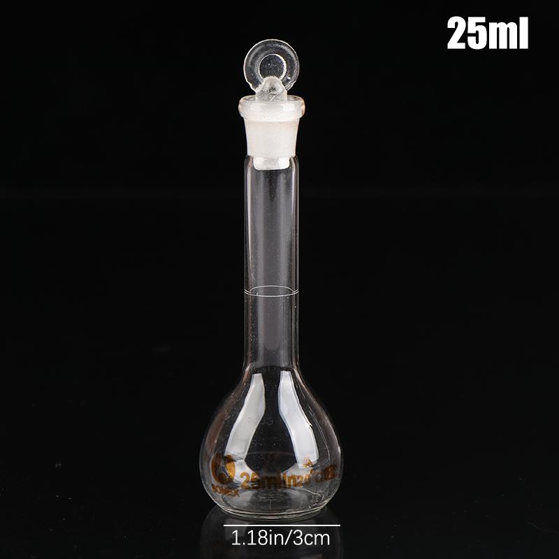 Прозрачная стеклянная мерная колба 10/25 мл, стеклянная посуда с пробкой, лабораторные принадлежности