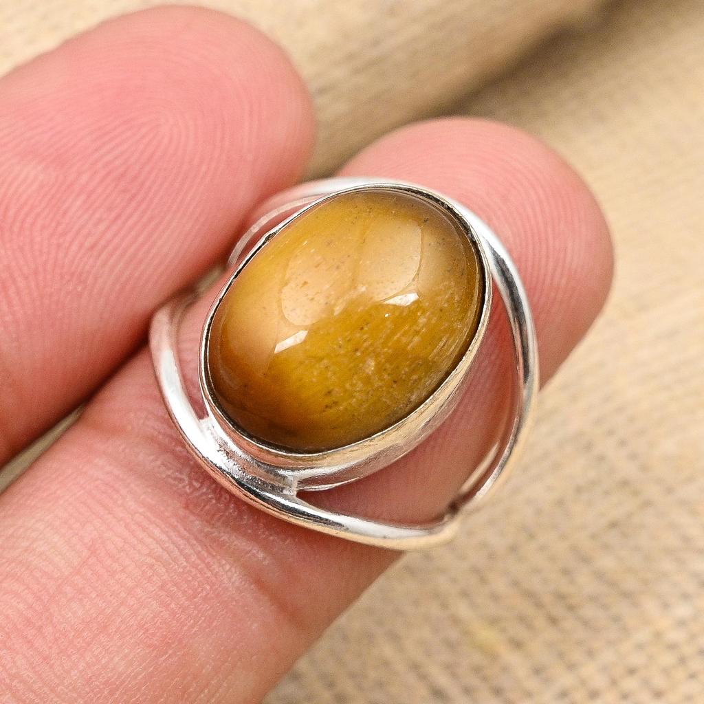 Кольцо из стерлингового серебра 925 пробы с драгоценным камнем тигрового глаза ручной работы на Рождество