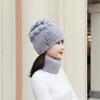 Knitted Women Warm Rex Rabbit Fur Hat Scarf Sets Winter Natural Rex Rabbit Fur Cap Scarves Russia Lady Fur Hats Muffler 2 Pieces