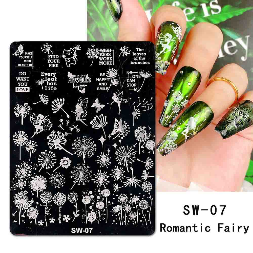 Штампы для дизайна ногтей во французском стиле, трафареты из нержавеющей стали с листьями и цветами, инструменты для штамповки изображений для ногтей