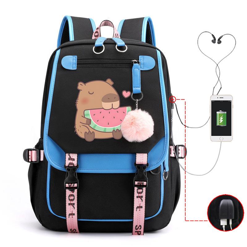 Милый рюкзак для отдыха и путешествий с принтом капибары и многофункциональным USB-портом