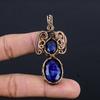 Кулон с синим сапфиром, Кулон с драгоценным камнем ручной работы, Кулон, обернутый медной проволокой 999 пробы, Антикварное украшение, Для подарка на помолвку