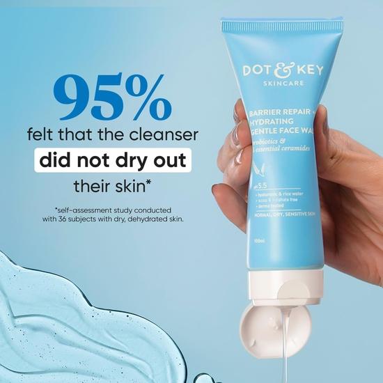 Dot & Key Skin Barrier Repair Combo | Средство для умывания лица 100 мл и увлажняющее средство для лица 100 г | Ежедневный уход за сухой, шелушащейся кожей | Для женщин и мужчин